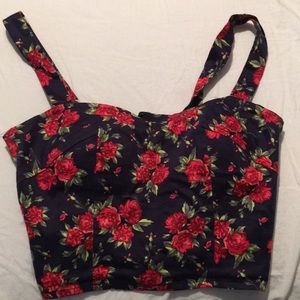Blue crop top with rose graphics